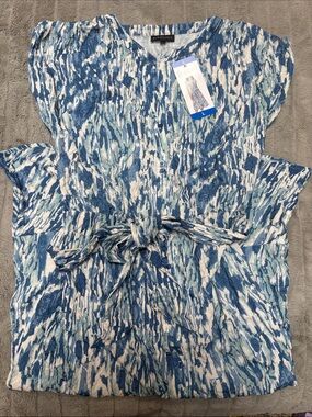 Women’s bobeau Blue and White Abstract Print Tie-Waist Dress size Large
